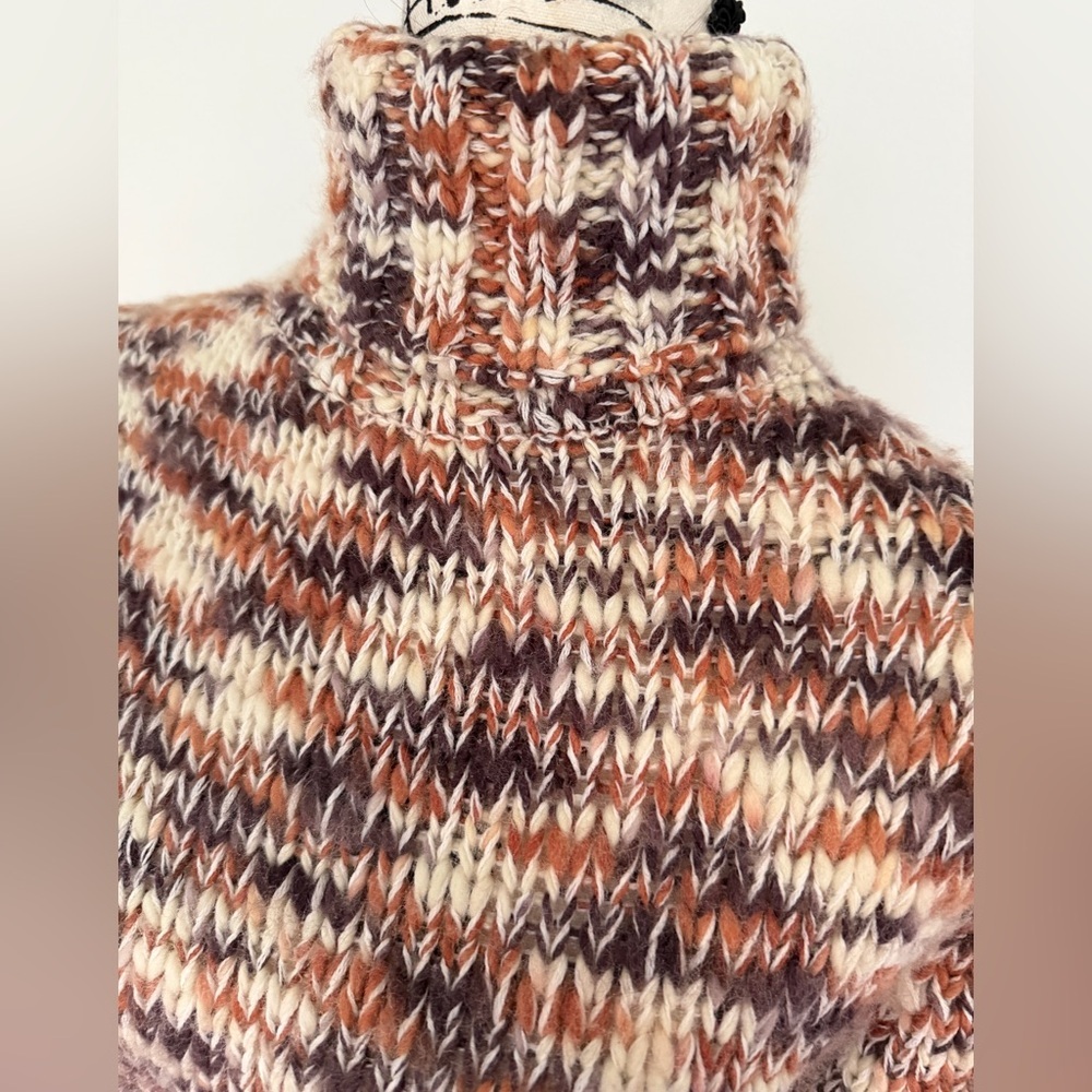 Vintage D&G Dolce & Gabanna Turtleneck Sweater Chunky Wool Marled‎ Leather Logo - Picture 10 of 16